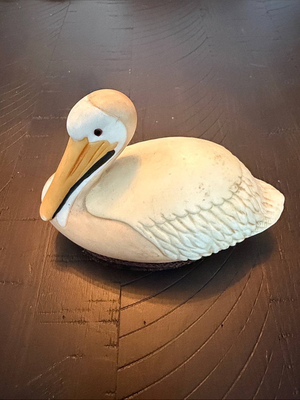 Vintage Decorative Pelican Bird Figurine - White and Yellow